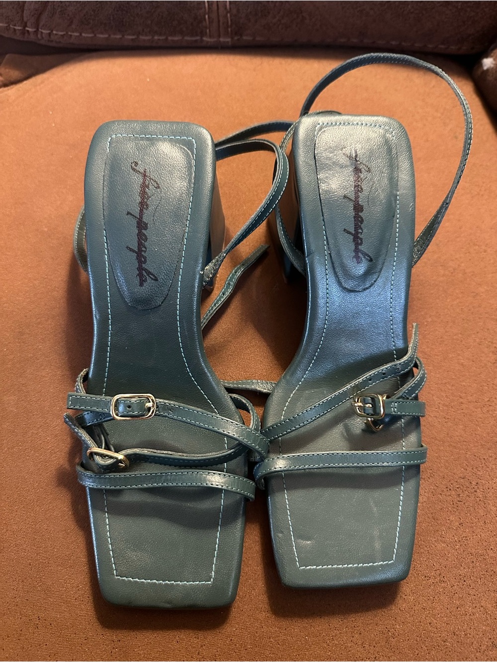 Free People Teal Strappy Square-Toe Heels